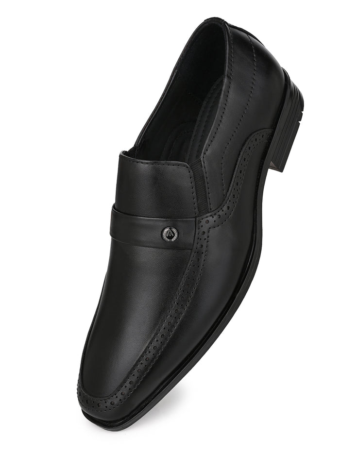 Signore Black Leather Formal  Shoes for Men - Slip-On Shoes for Office & Party Wear