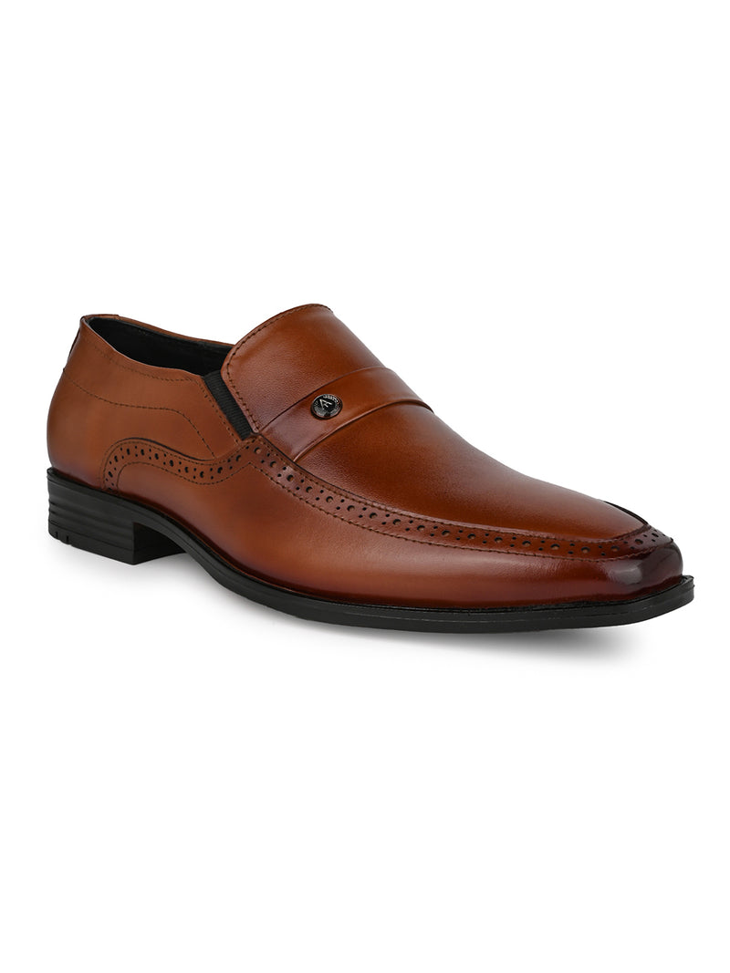 Signore Tan Leather Formal Shoes for Men - Slip-On Shoes for Office & Party Wear