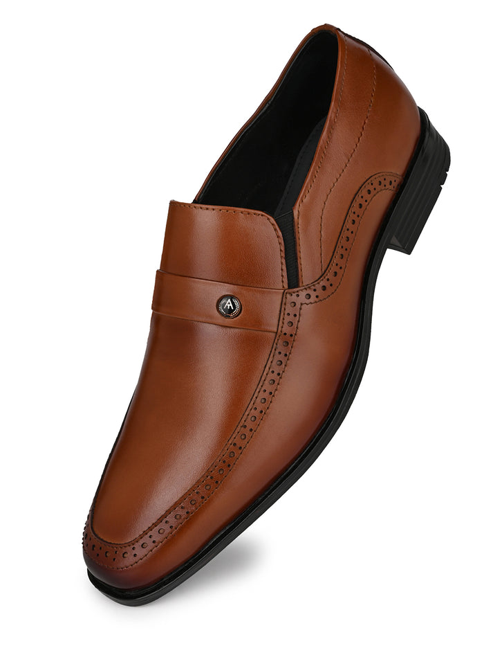 Signore Tan Leather Formal Shoes for Men - Slip-On Shoes for Office & Party Wear