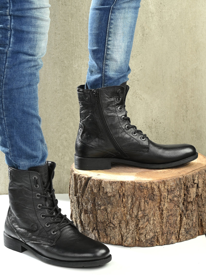 Barcus Black Genuine Leather Ankle Boots for Men