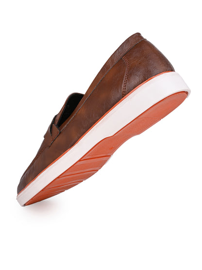 Textured Penny Semi Formal Loafer with Dual-Color TPR Sole With Sneaker Padded Comfort Footbed