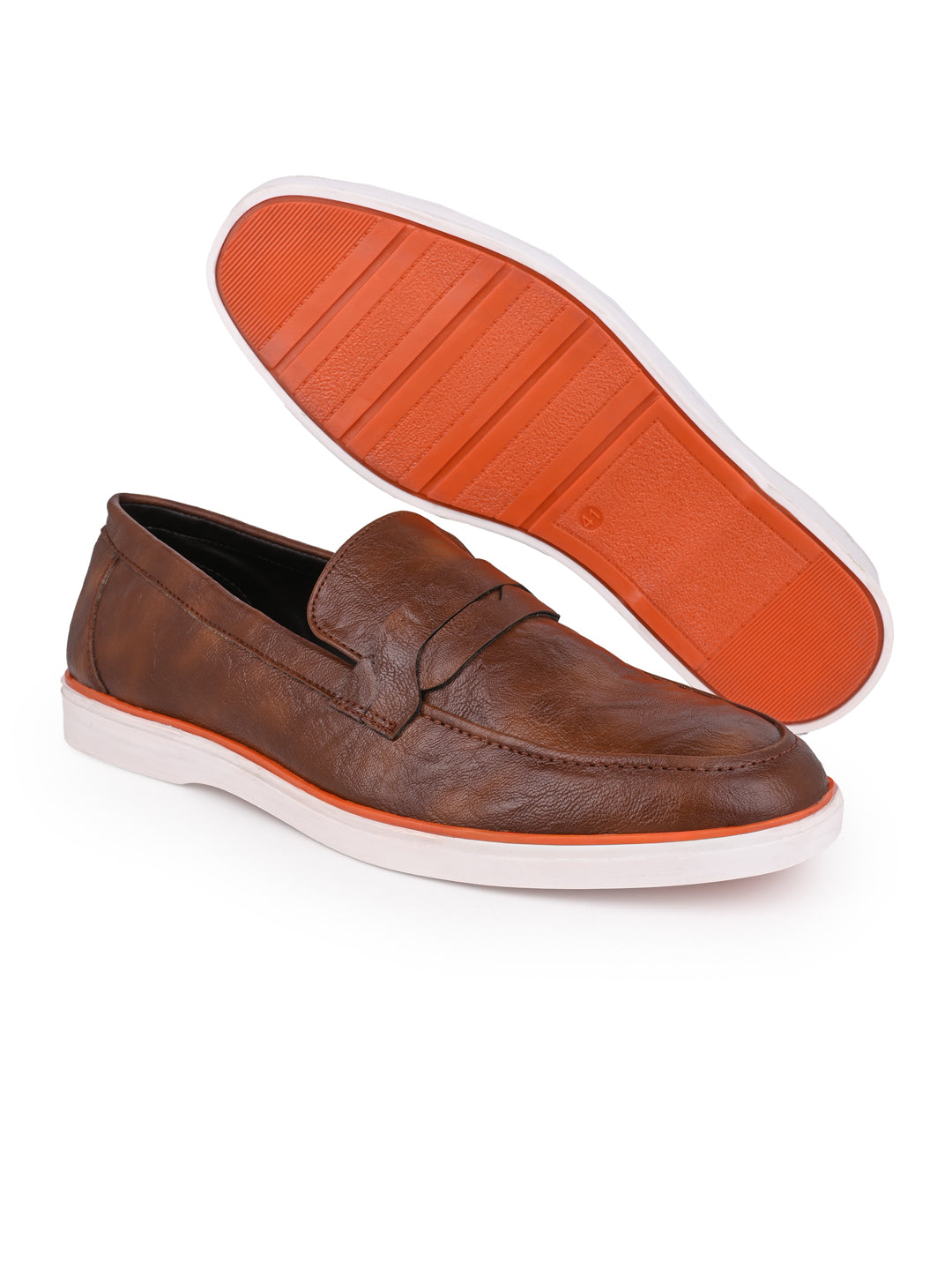 Textured Penny Semi Formal Loafer with Dual-Color TPR Sole With Sneaker Padded Comfort Footbed