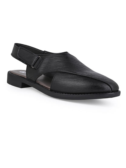 Men Textured Faux Leather Backstrap Peshawari Sandals