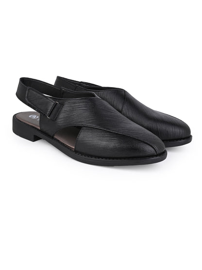 Men Textured Faux Leather Backstrap Peshawari Sandals