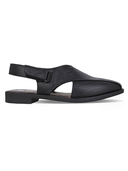 Men Textured Faux Leather Backstrap Peshawari Sandals