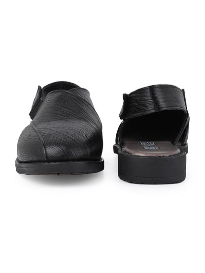 Men Textured Faux Leather Backstrap Peshawari Sandals