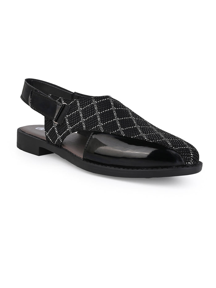 Ravello Black Peshawari Sandals for Men - Backstrap Sandals for Casual & Ethnic Wear