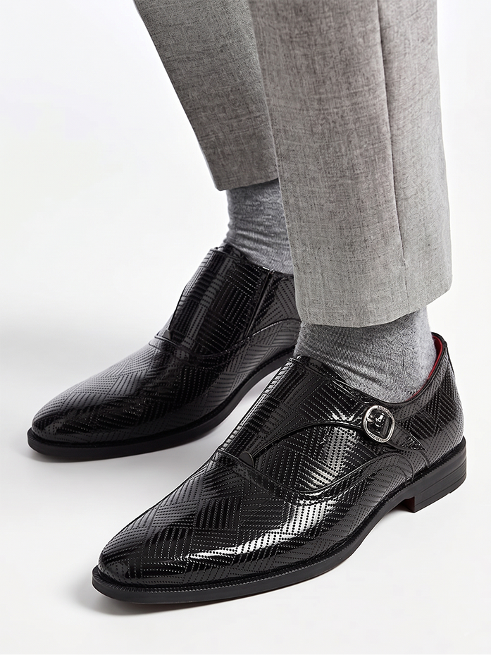 Alberto Torresi Black Patent Synthetic Monk Shoes