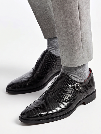 Alberto Torresi Black Patent Synthetic Monk Shoes