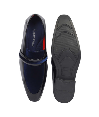 Alberto Torresi Wedding Black Patent Blue Suede Shoes