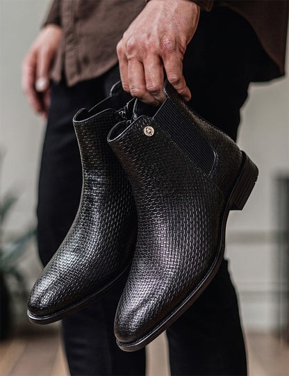 Alberto Torresi Men’s Snake Texture Chelsea Slip-On Shoes – Black &amp; Grey