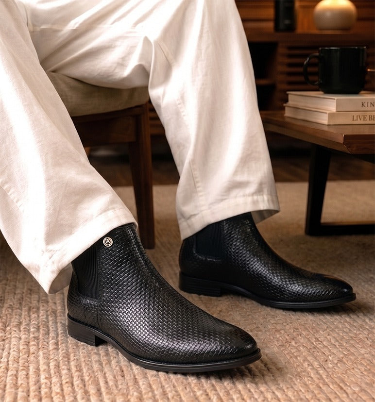 Alberto Torresi Men’s Snake Texture Chelsea Slip-On Shoes – Black &amp; Grey