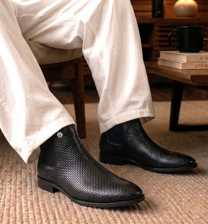 Alberto Torresi Men’s Snake Texture Chelsea Slip-On Shoes – Black &amp; Grey