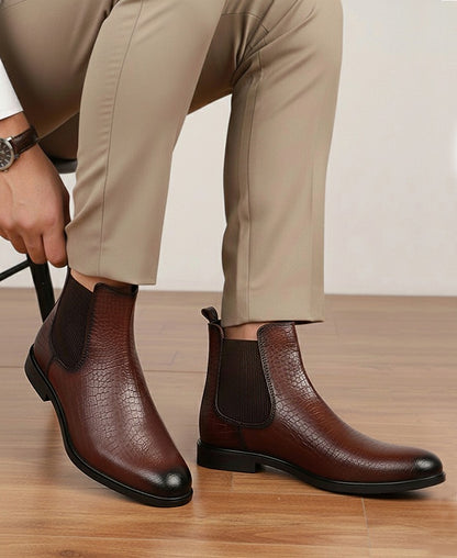 Luxurious Brown Croco Leather Chelsea Boots for Men