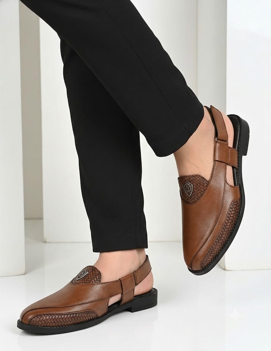 Sultan Tan Leather Peshawari Sandals for Men - Adjustable Backstrap Sandals for Casual &amp; Ethnic Wear
