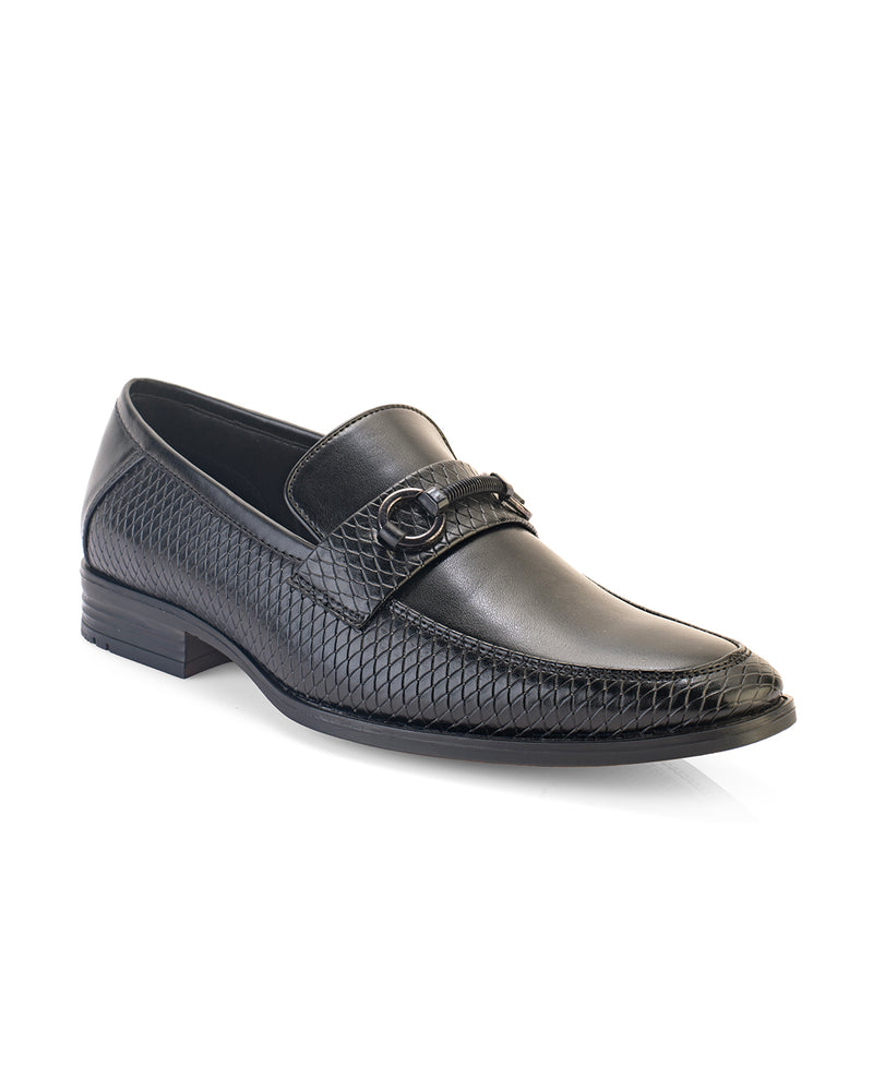 Leone Black Textured Horsebit Loafers for Men - Formal Slip-On Shoes for Office & Party Wear
