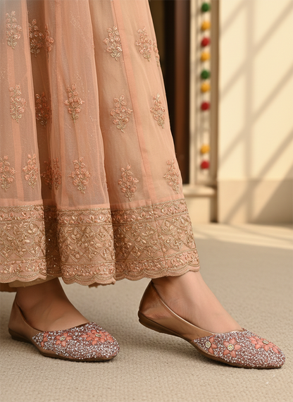 Women’s Peach Metallic Sandal with Floral Crystal