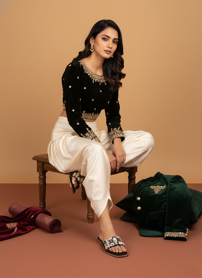 Empress Crystal-Embellished Black Paisley Slides