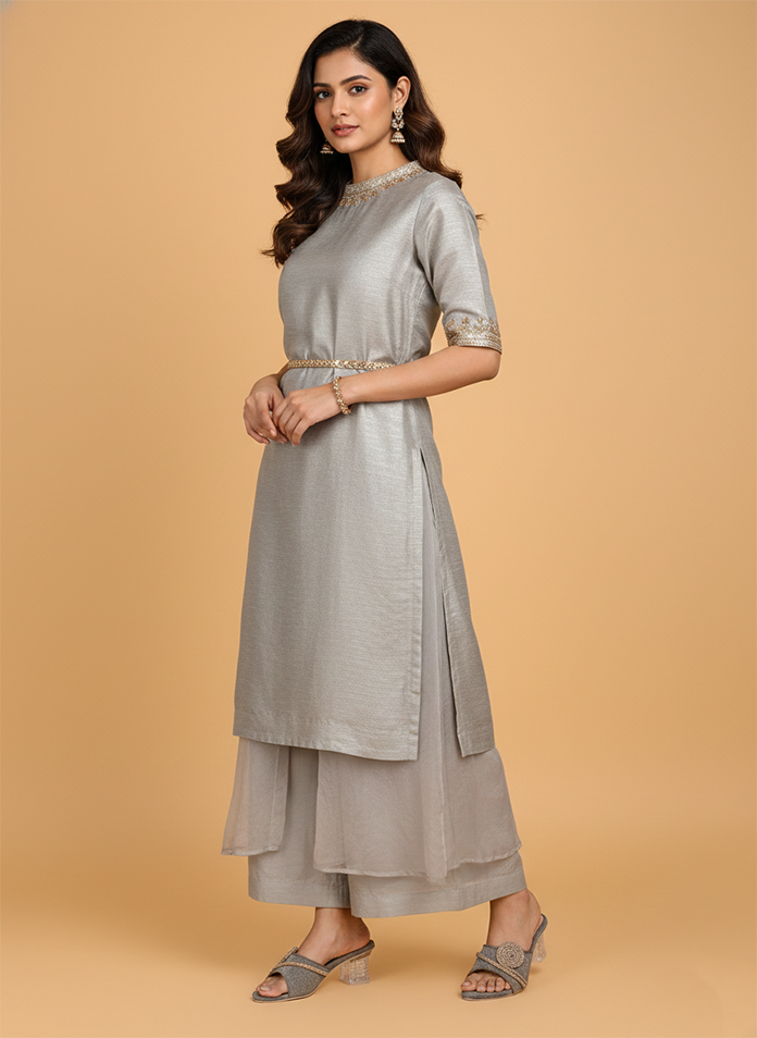 Women’s Grey Artisanal Beaded Platform Sandals