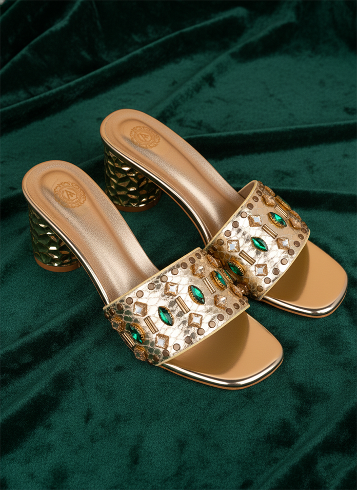 Women’s Gold Metallic Block Heel Sandal