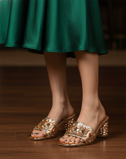 Women’s Rose Gold Metallic Block Heel Sandal