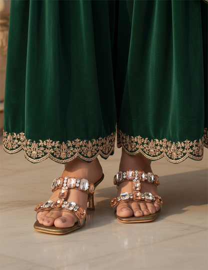 Starlight T-Strap Crystal Stiletto in Champagne Peach Sandal