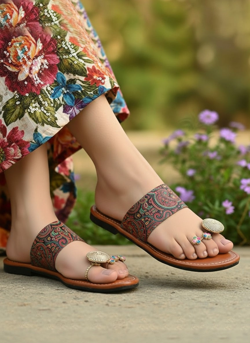 Alberto Torresi Women’s Printed Ethnic Kolhapuri Sandals