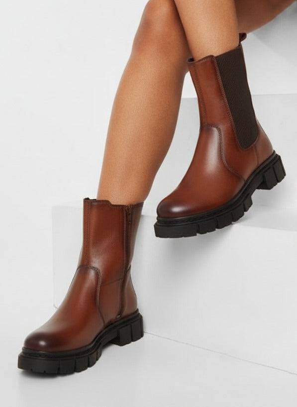 Alberto Torresi Premium Leather Ankle Boot for Women with TPR Sole and Full Side Zipper