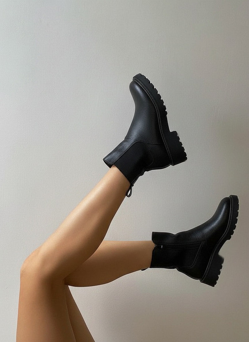 Grazia Black Genuine Leather Ankle Boots for Women