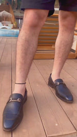 Calabria Brown Loafers for Men - Buckle Slip-On Dress Shoes for Casual & Party Wear