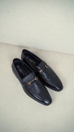 Calabria Black Loafers for Men - Buckle Slip-On Dress Shoes for Casual & Party Wear