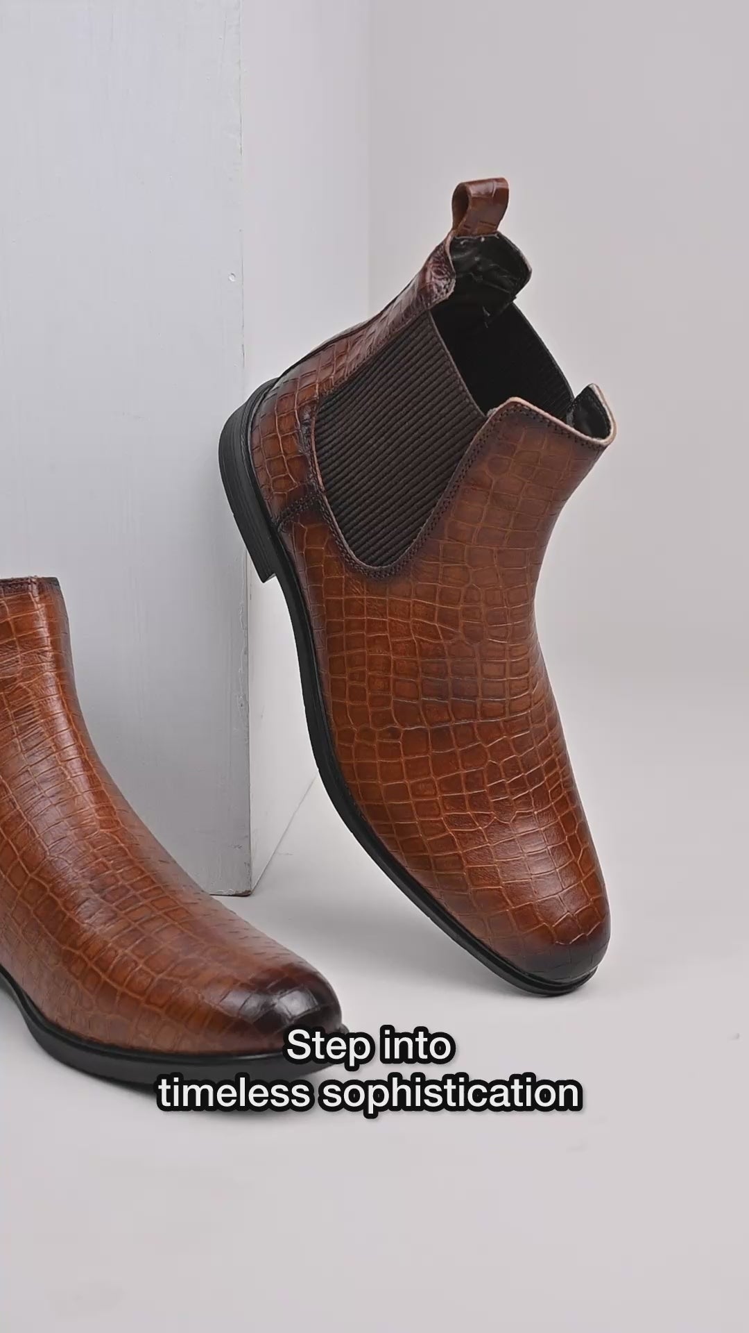 Luxurious Tan Croco Leather Chelsea Boots for Men