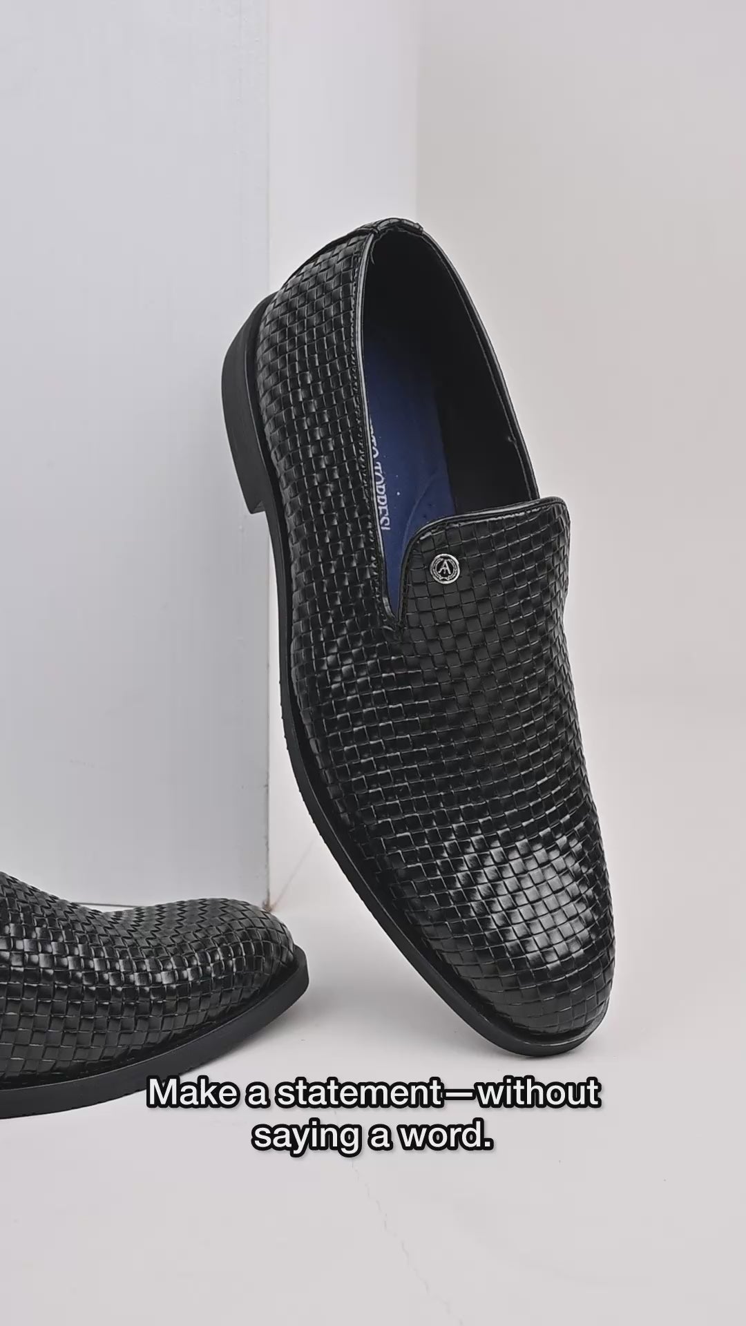 Alberto Torresi Men's Black Woven Textured Slip-On Loafers