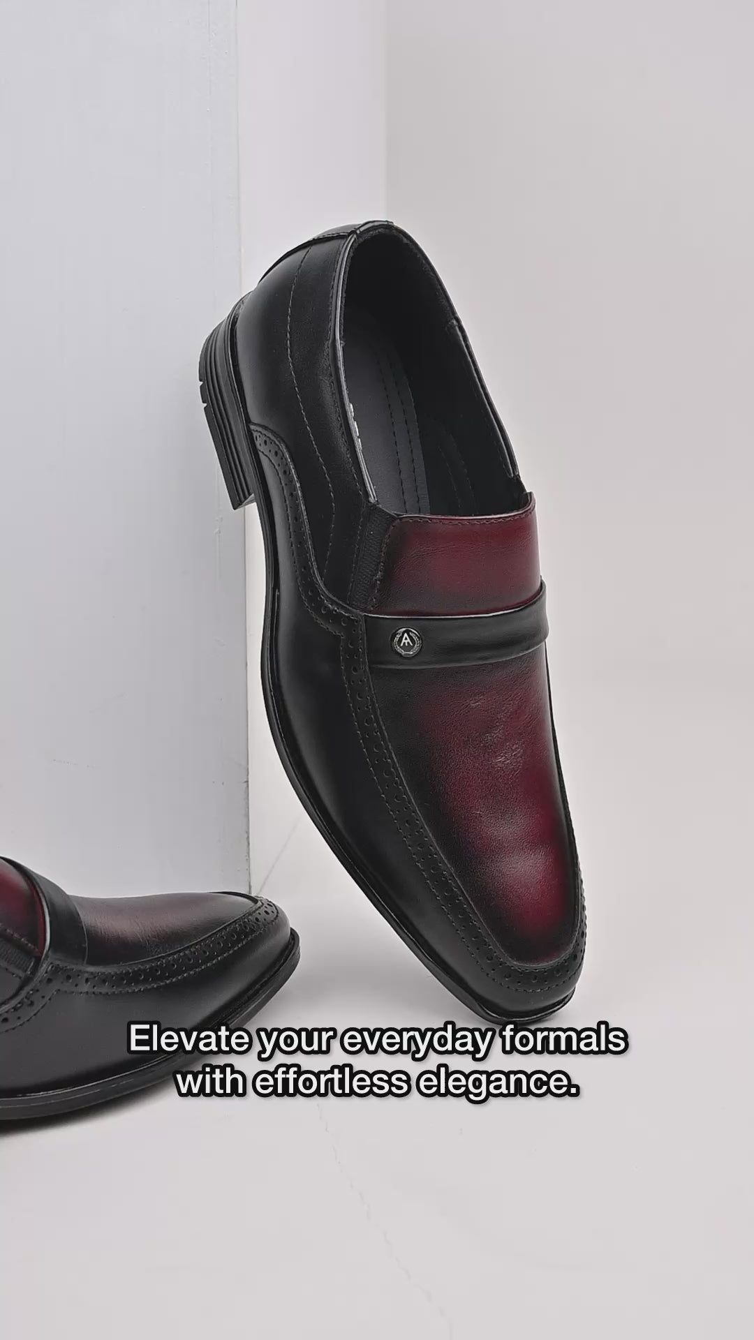 Alberto Torresi Genuine Leather Black-Bordo Slipon Formal Shoes