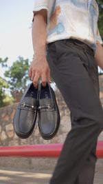 Sereno Black Genuine Leather Loafers for Men - Slip-On Shoes for Office & Everyday Wear