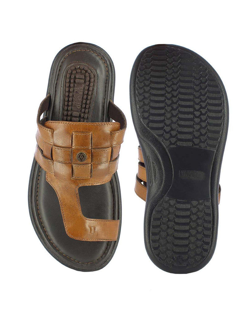 round-shape-tan-pu-leather-slippers-for-men