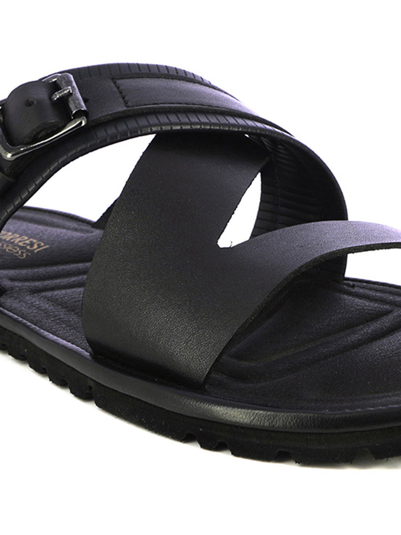 Sandrin Men's Black Buckled Strap Slippers