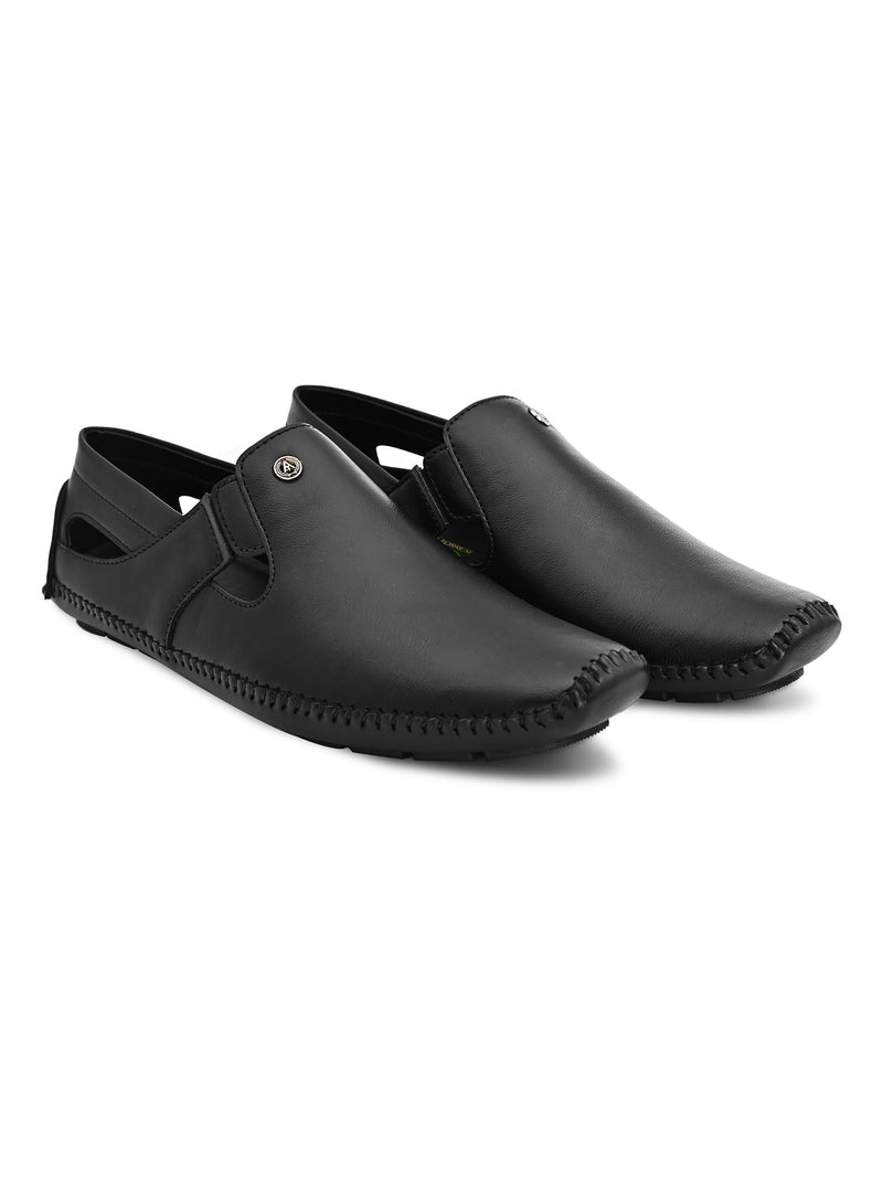 Black Synthetic  Sandals For Urbane Men