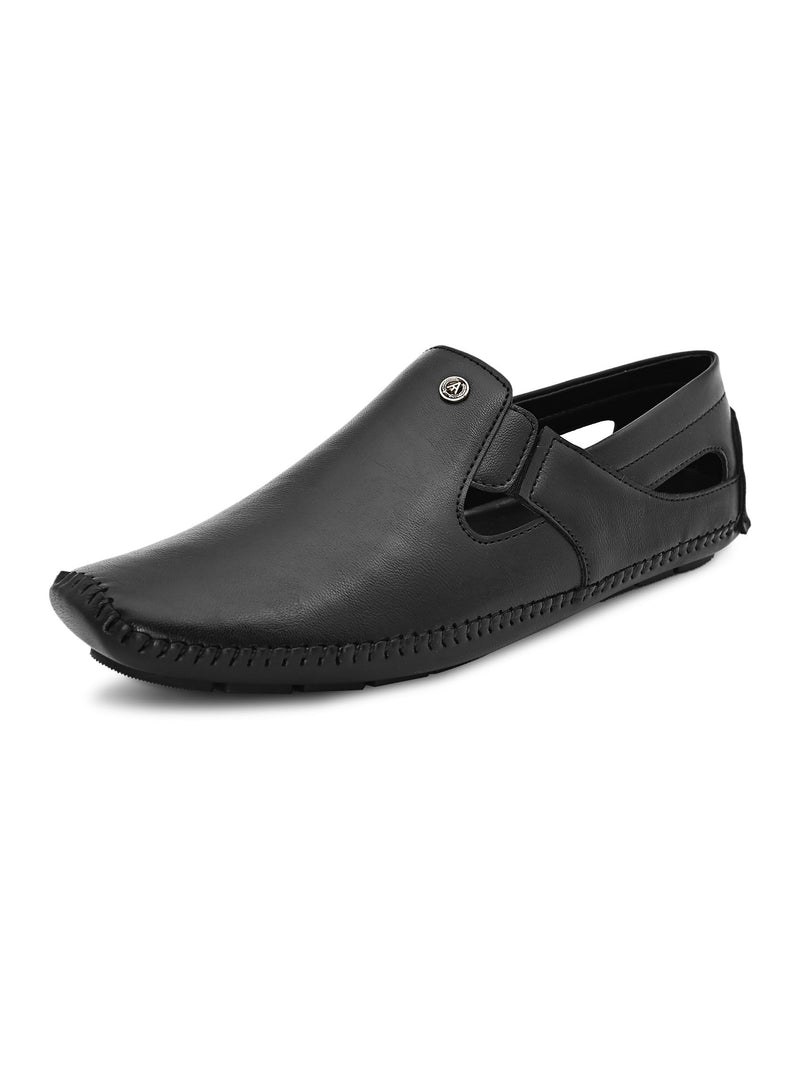 Black Synthetic  Sandals For Urbane Men