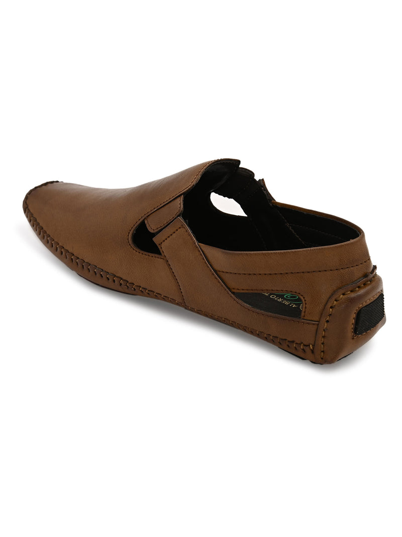 Tan Synthetic  Sandals For Urbane Men