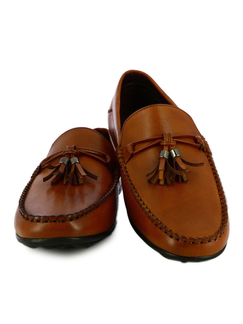 Tan Tassel  Loafer Shoes For Men