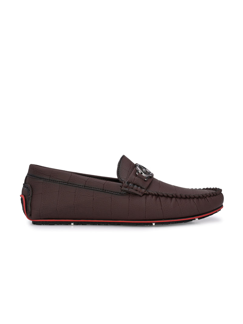 Brown Round Toe Loafer With Metal Accent
