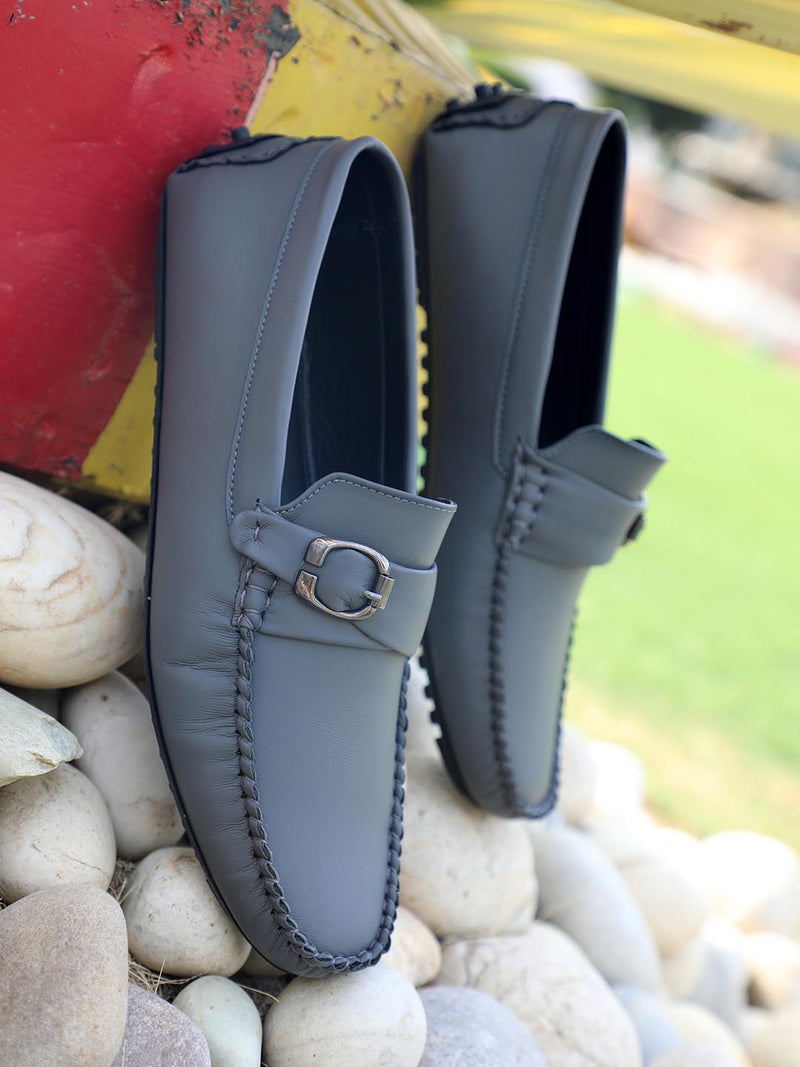 Grey Loafer With Buckle Closure