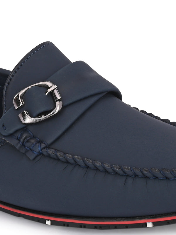 Navy Blue Loafers With Buckle Closure