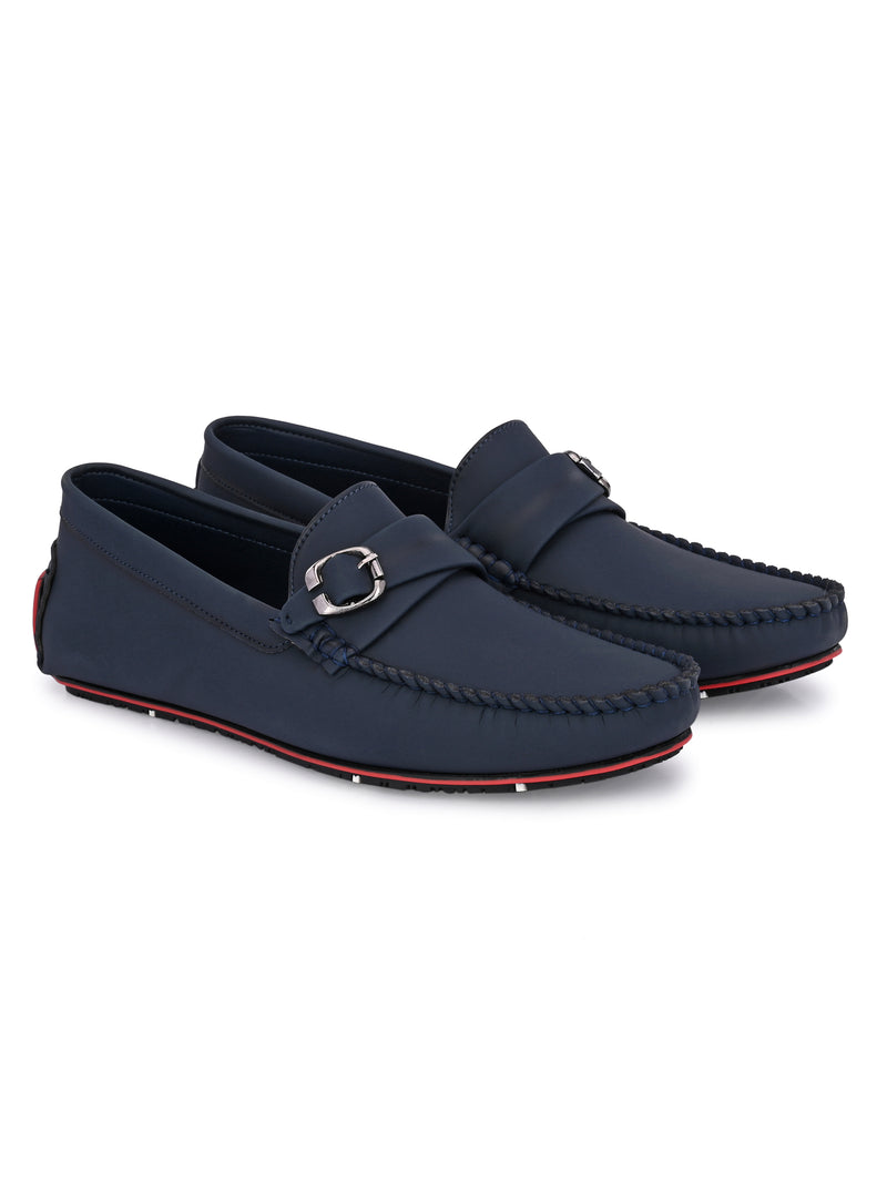 Navy Blue Loafers With Buckle Closure