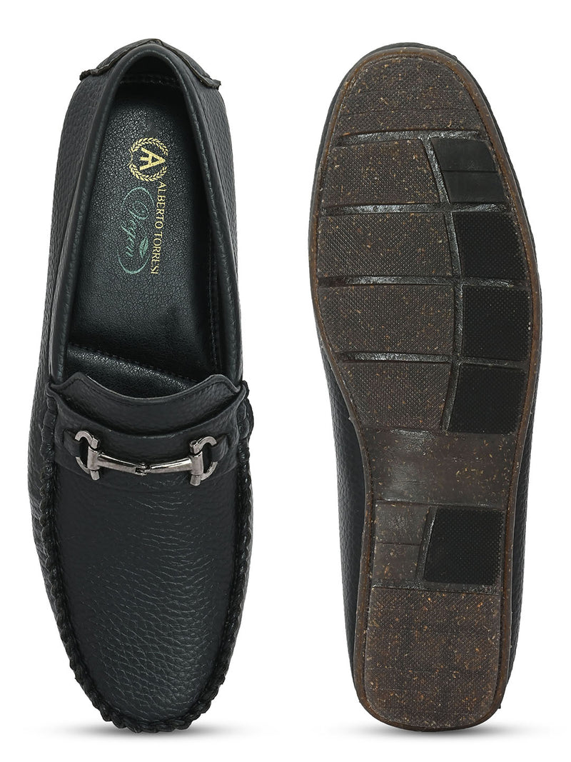 Buckle Embellished Black Loafers