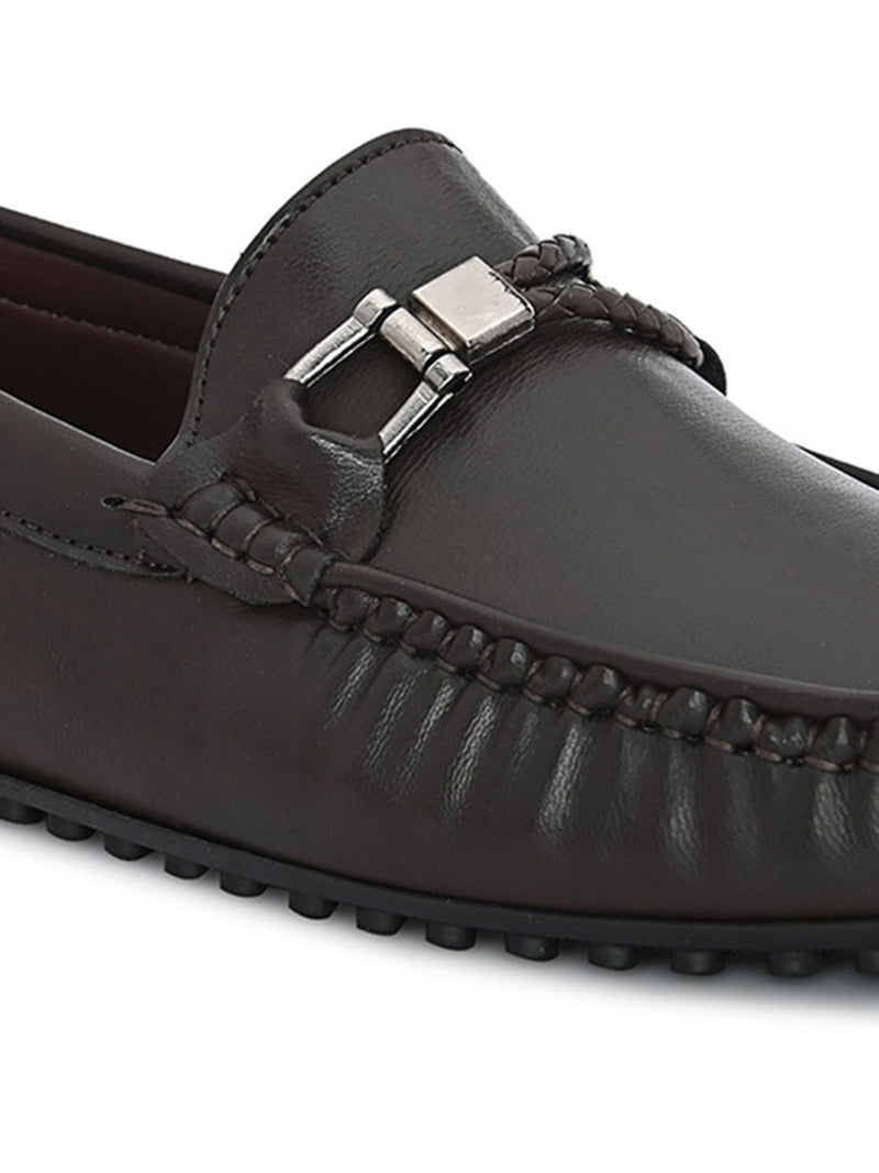 Round Toe Buckle Brown Loafers