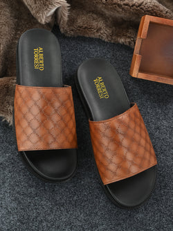 Genuine Leather Tan Casual Sliders