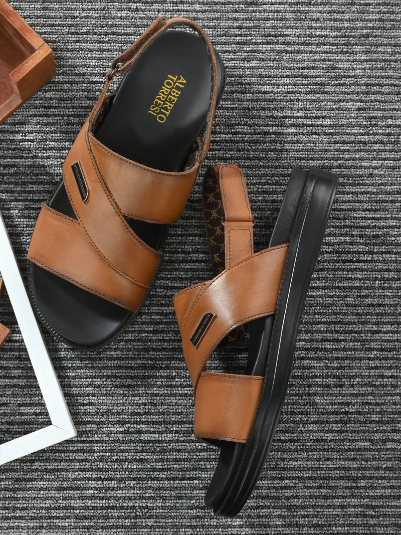 Deriko Brown Genuine Leather Slingback Sandals For Men