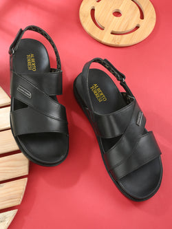 Deriko Black Genuine Leather Slingback Sandals For Men